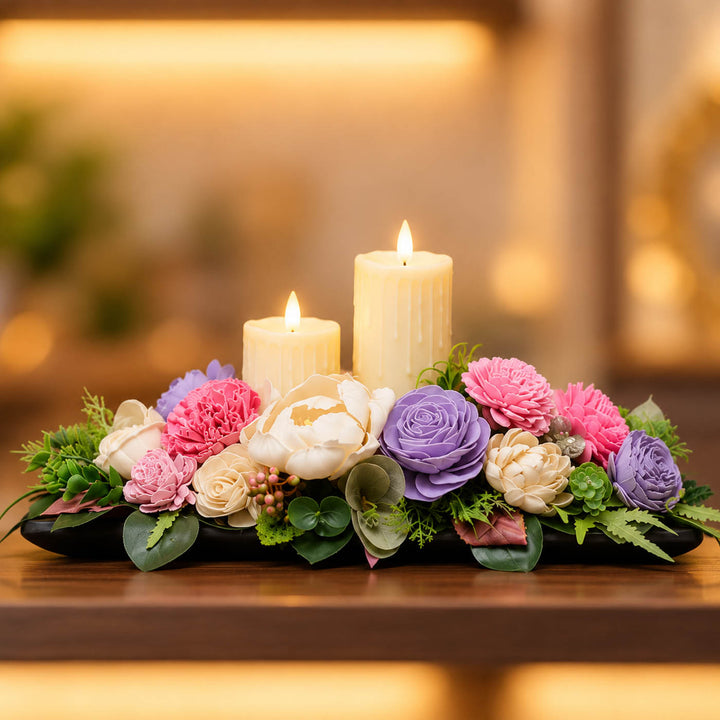 Handmade Charming Shola Flower Centerpiece With Candle Holder