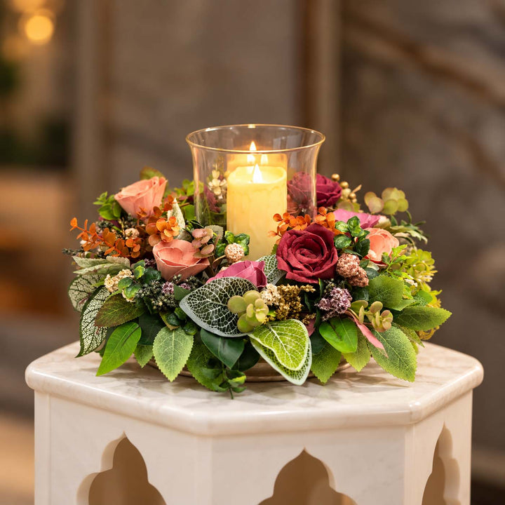 Handmade Luminous Petal Harmony Shola Flower Centerpiece With Candle Holder