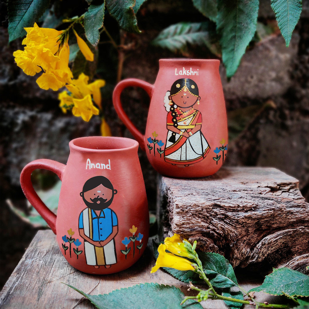 Buy Handpainted Clay Mugs for Couples - Personalized Wedding Gift Online On  Zwende