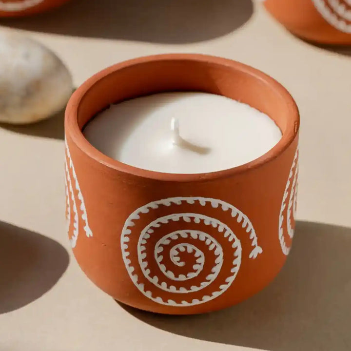 Set of 4 | Hand-Painted Eternal Spiral Terracotta Soy Wax Candle