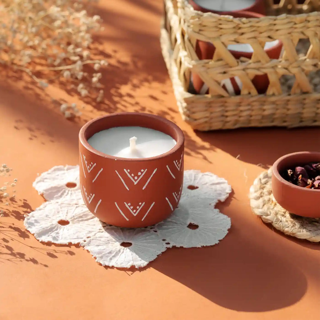 Set of 4 | Hand-Painted Forest Terracotta Soy Wax Candle