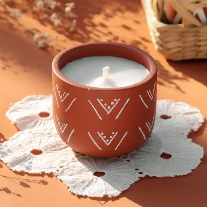 Set of 4 | Hand-Painted Forest Terracotta Soy Wax Candle