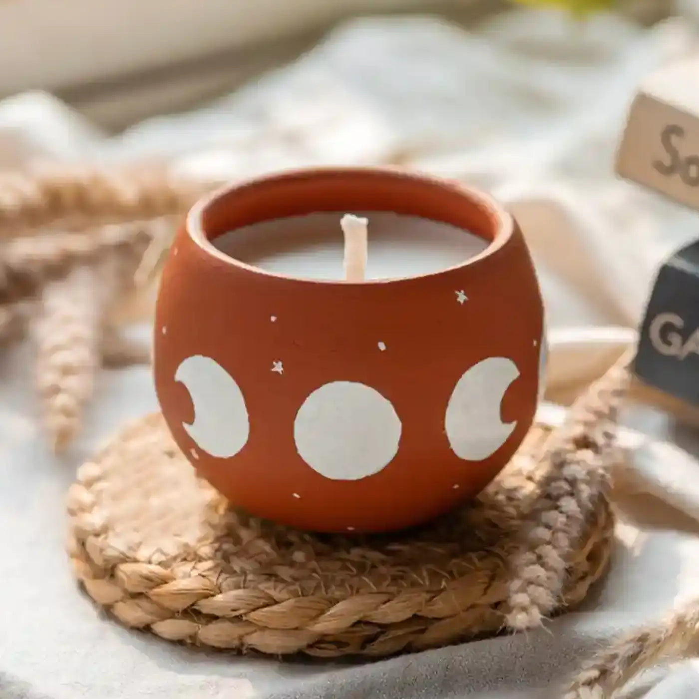 Buy Hand-Painted Moon Serenity Terracotta Soy Wax Candle Online On Zwende