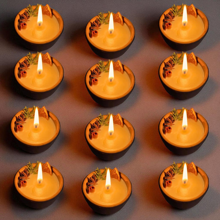 Set of 12 | Handmade Rustic Citrus Spice Terracotta Soy Wax Candle