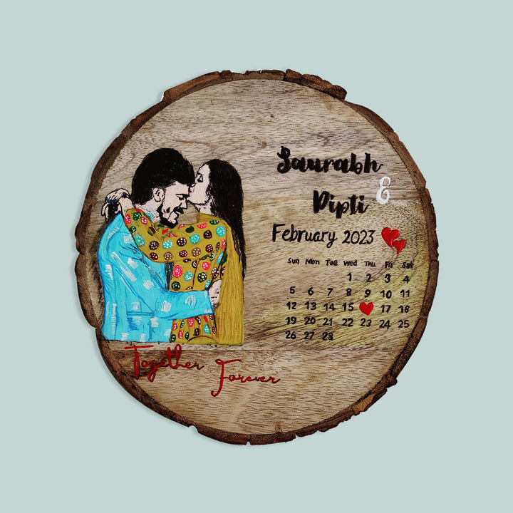 Hand Painted Personalized Wedding Caricature Plaque on Bark Base For Couples