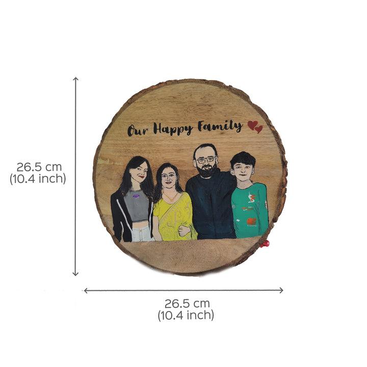 Hand Painted Personalized Family Caricature Plaque on Bark Base