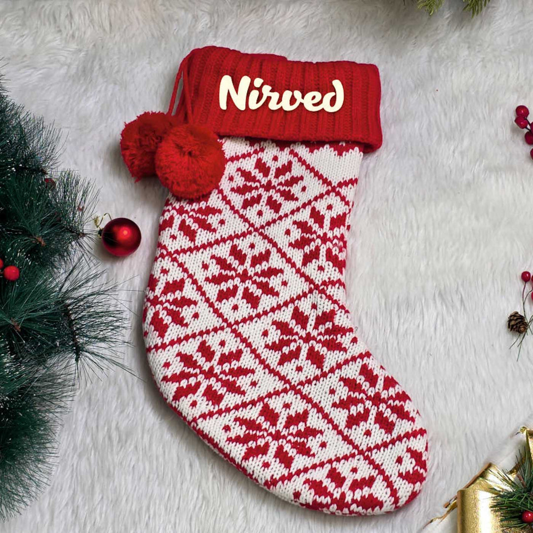 Personalized Handmade Red And White Knitted Stocking