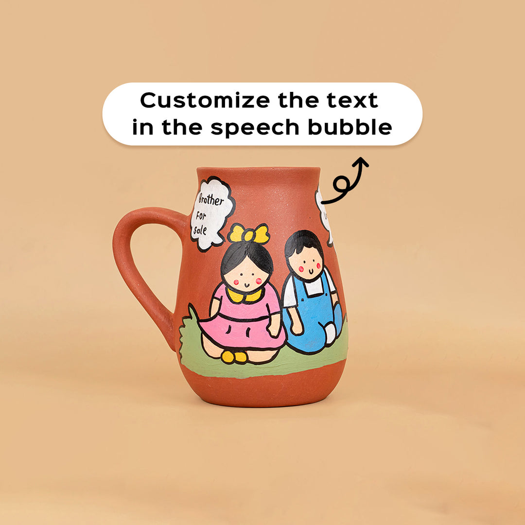 Handpainted Terracotta Mugs for Siblings with Personalised Speech Bubbles - 300ml