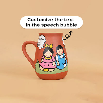 Handpainted Terracotta Mugs for Siblings with Personalised Speech Bubbles - 300ml