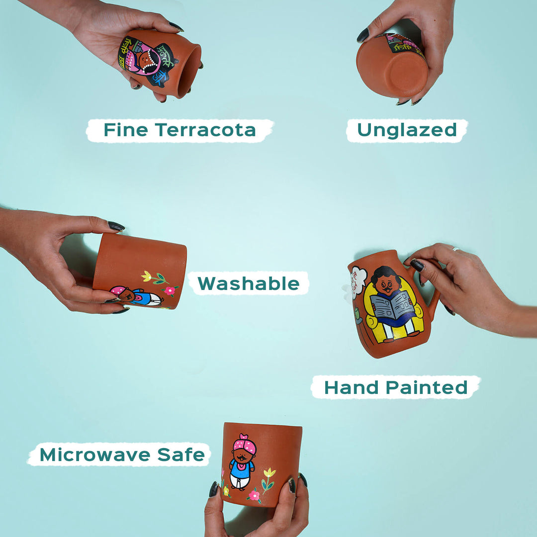 Handpainted Terracotta Mug With Pet Mom Avatar Illustrations