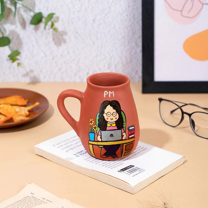 Handpainted Terracotta Mug With Product Manager Avatar Illustrations