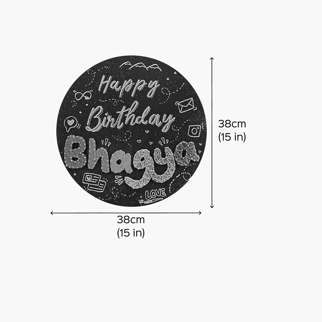 Personalized String Art Happy Birthday Round Mdf Wood Name Plate - Dimension Chart with Personalized Text