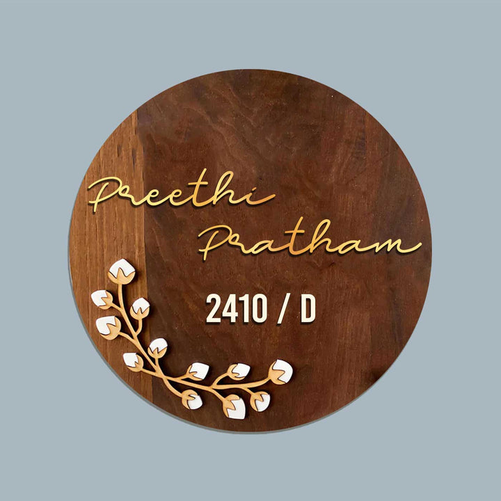 Personalised Wooden Round Floral Nameplate