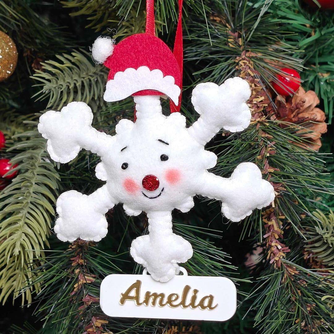Personalized Handmade Happy Snowflake Felt Ornament
