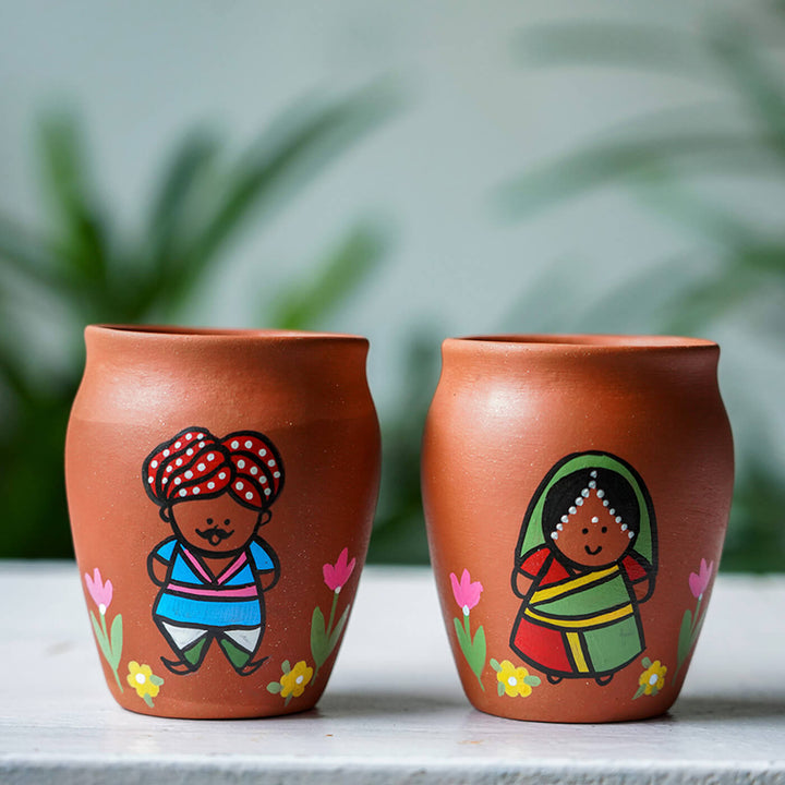 Handpainted Clay Kulhads with Regional Characters For Couples & Wedding Gifts