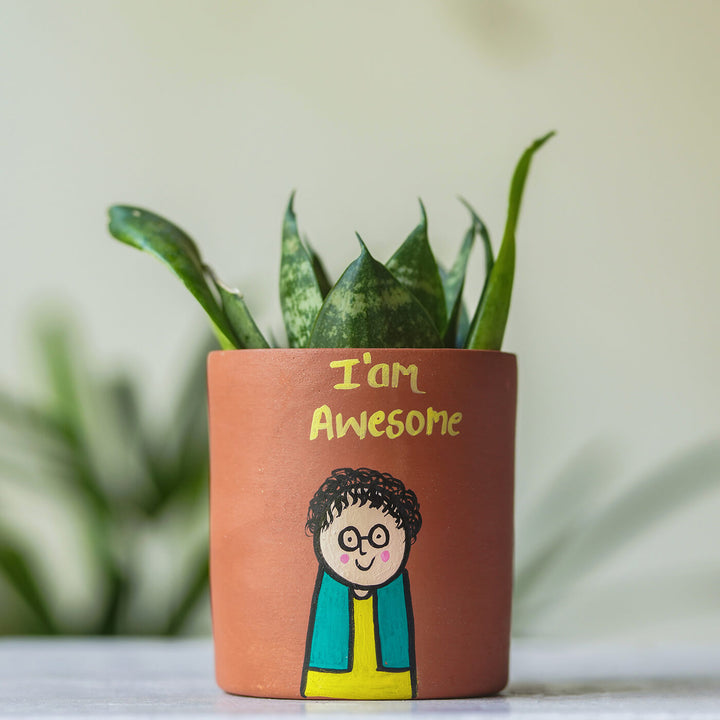 Handpainted Clay Planter With Affirmation