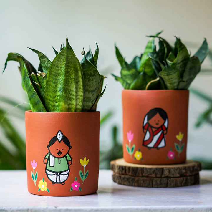 Handpainted Clay Planters with Regional Characters For Couples & Wedding Gifts