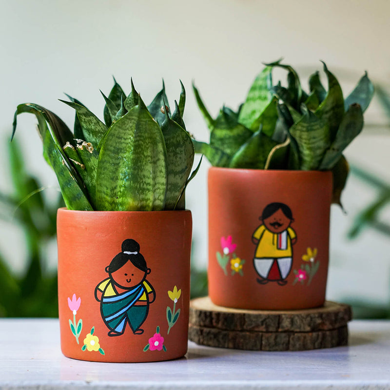 Handpainted Clay Planters with Regional Characters For Couples & Wedding Gifts