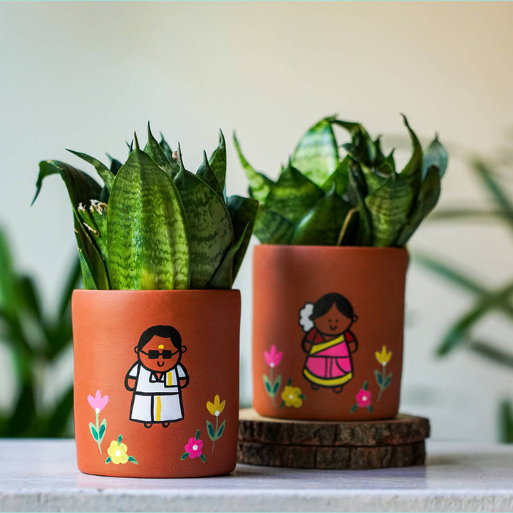 Handpainted Clay Planters with Regional Characters For Couples & Wedding Gifts