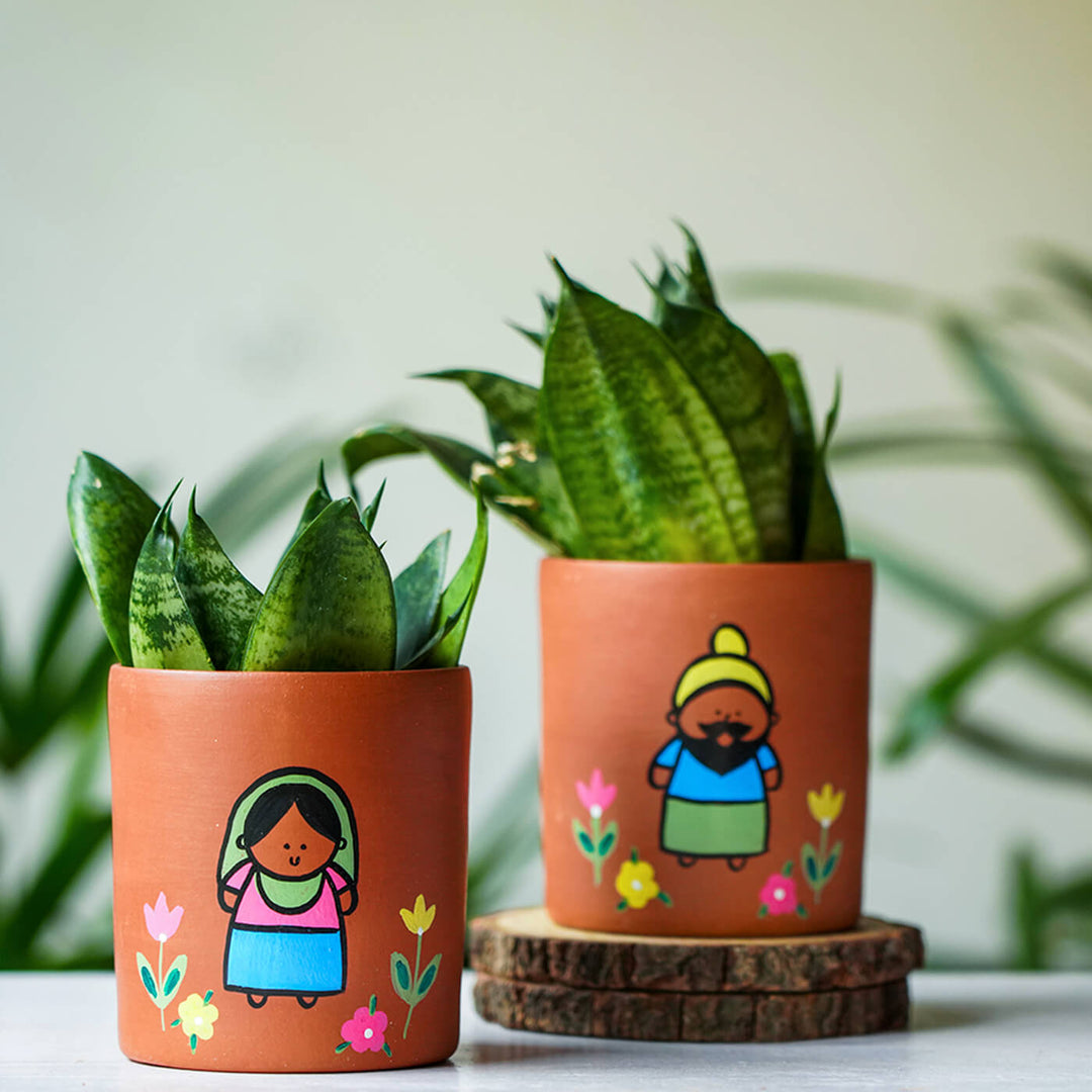 Handpainted Clay Planters with Regional Characters For Couples & Wedding Gifts