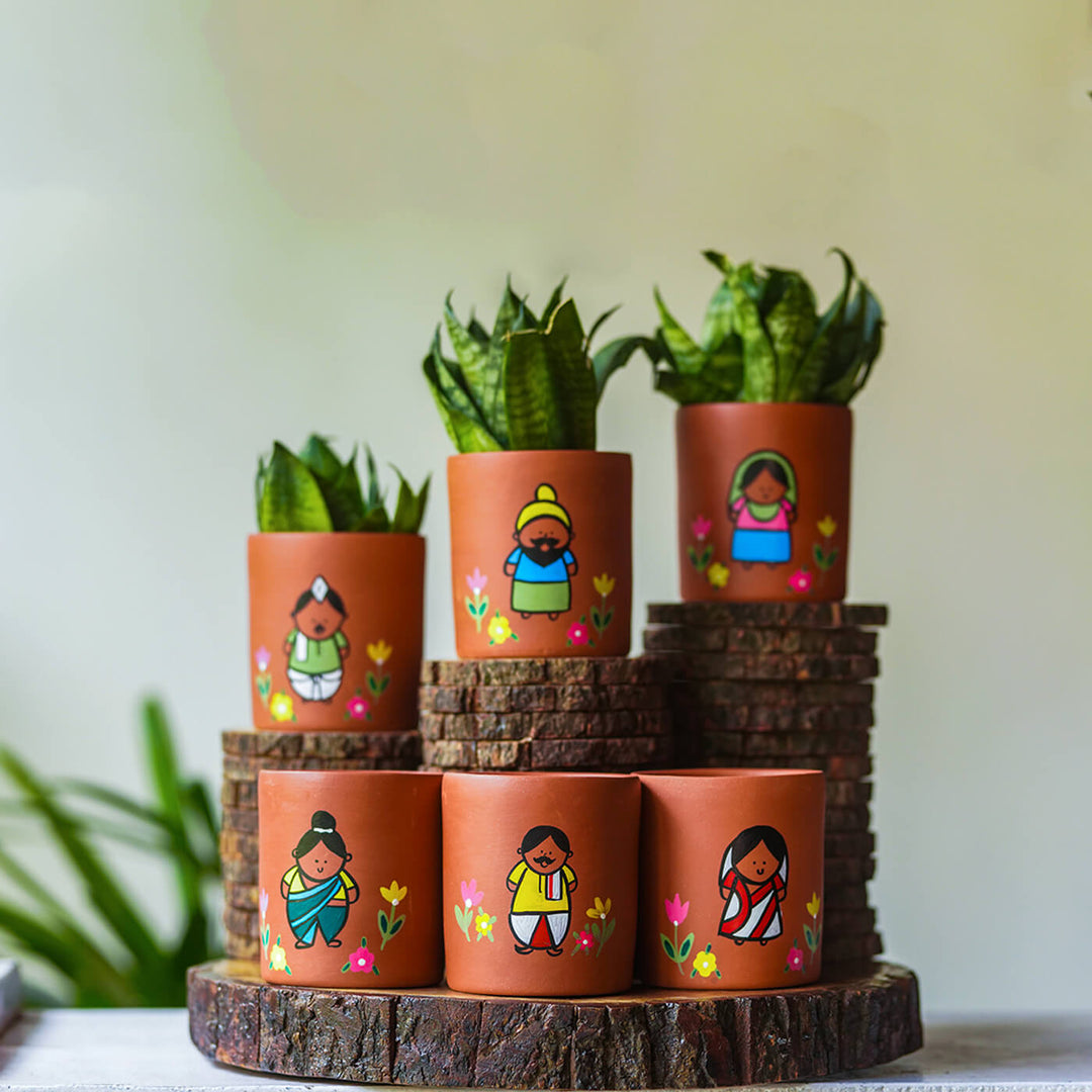 Handpainted Clay Planters with Regional Characters For Couples & Wedding Gifts