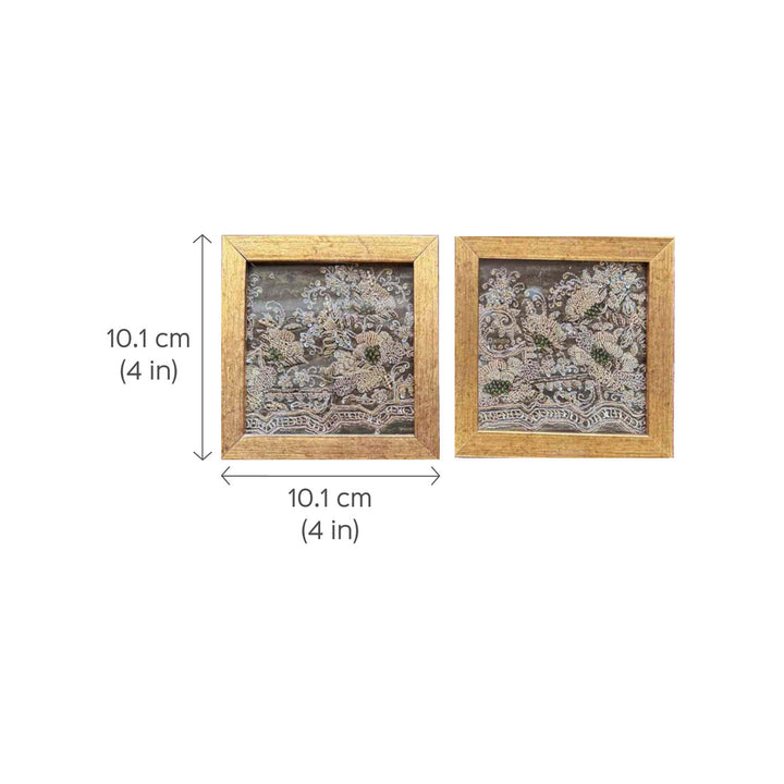 Handcrafted Zardozi Glass & MDF Frame Coasters I Set of 2