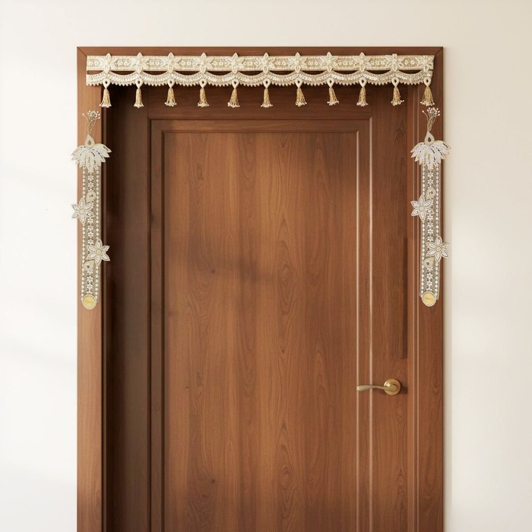 Floral Mirror & Pearl Handmade Jute Toran