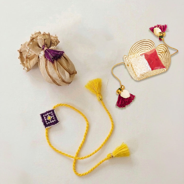 Handcrafted Silk Thread & Pearl Bead Work Cheed Rakhi - Violet
