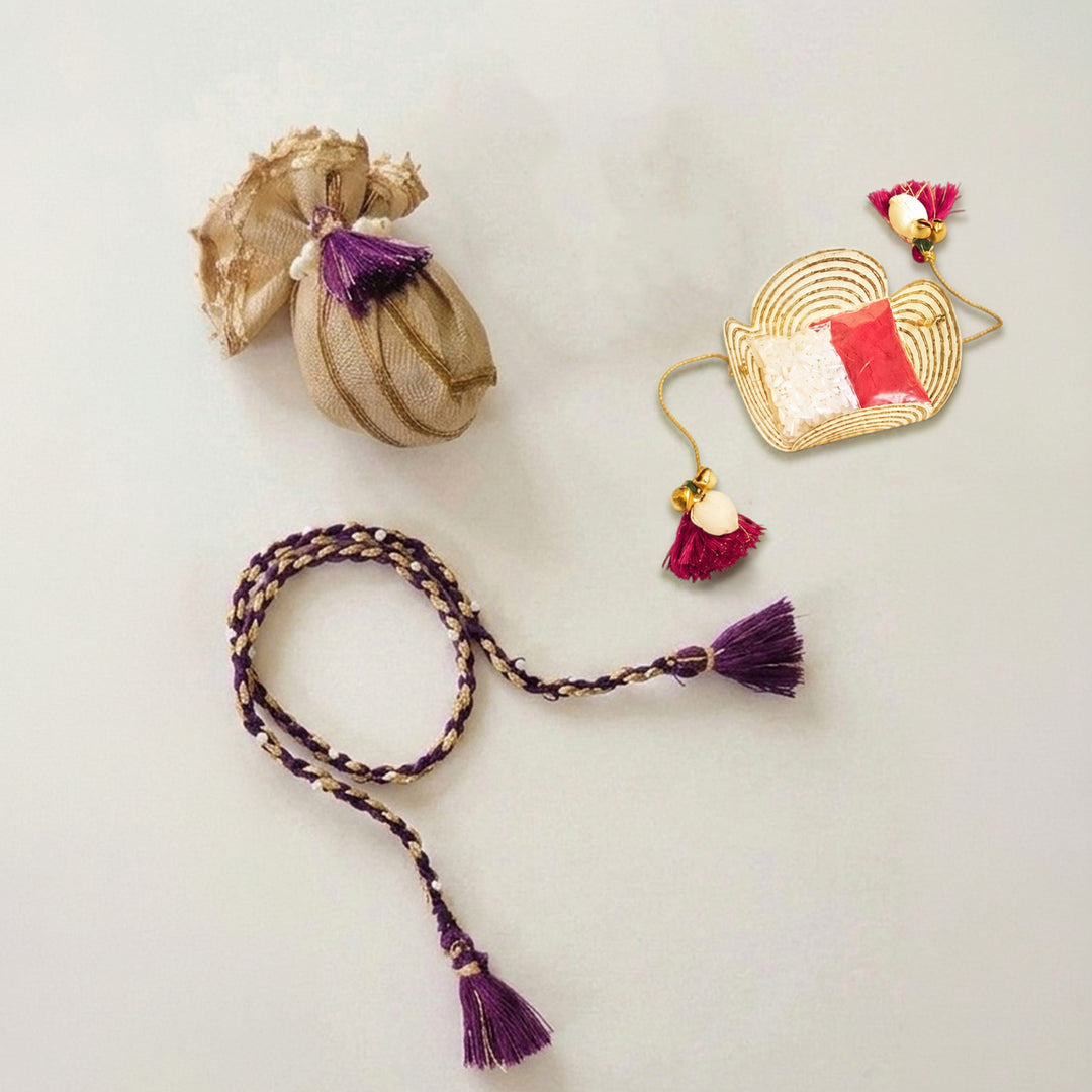 Handcrafted Cotton Dori & Pearl Bead Work Cheed Rakhi - Violet