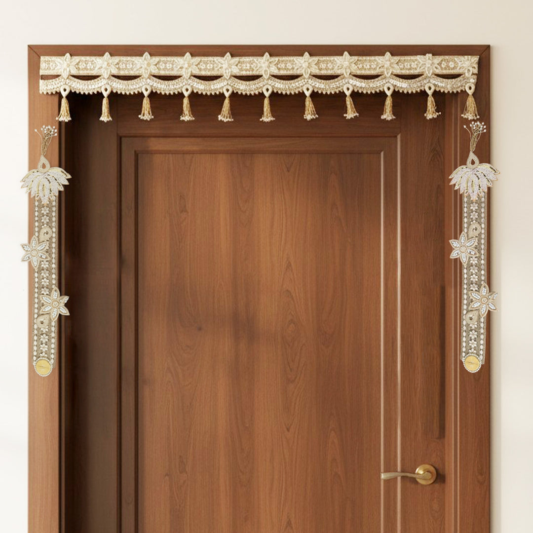 Floral Mirror & Pearl Handmade Jute Toran