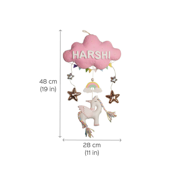 Handcrafted Personalized Cloud Theme Name Plate For Kids 1 - Front View with Dimensions