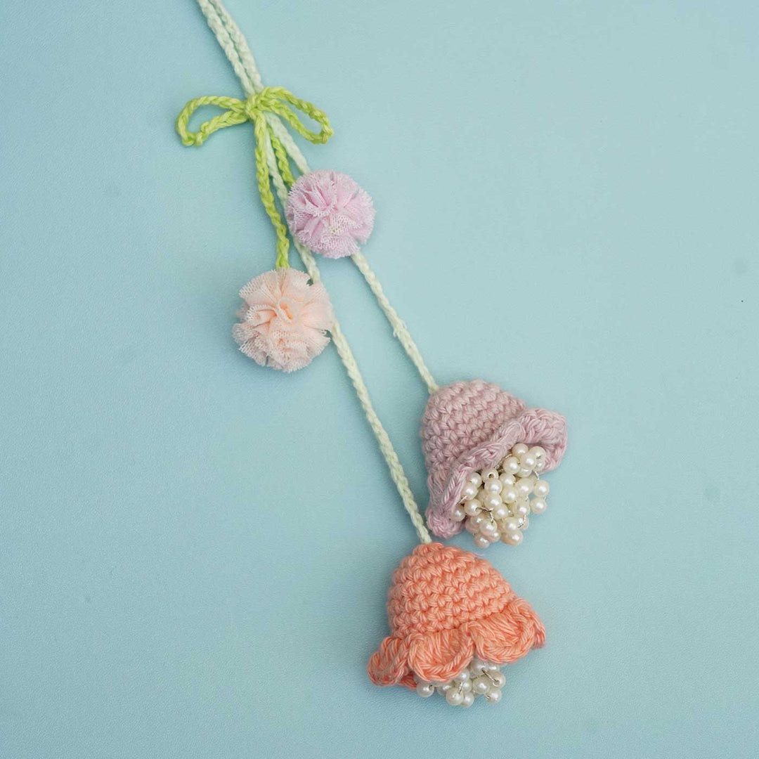 Handmade Crochet Forever Flowers Kids Rakhi With Roli Chawal