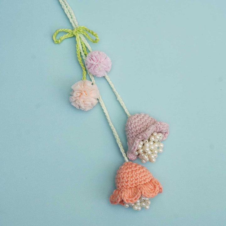 Handmade Crochet Forever Flowers Kids Rakhi With Roli Chawal