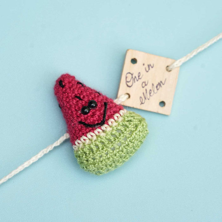Handmade Crochet One in a Melon Kids Rakhi With Roli Chawal