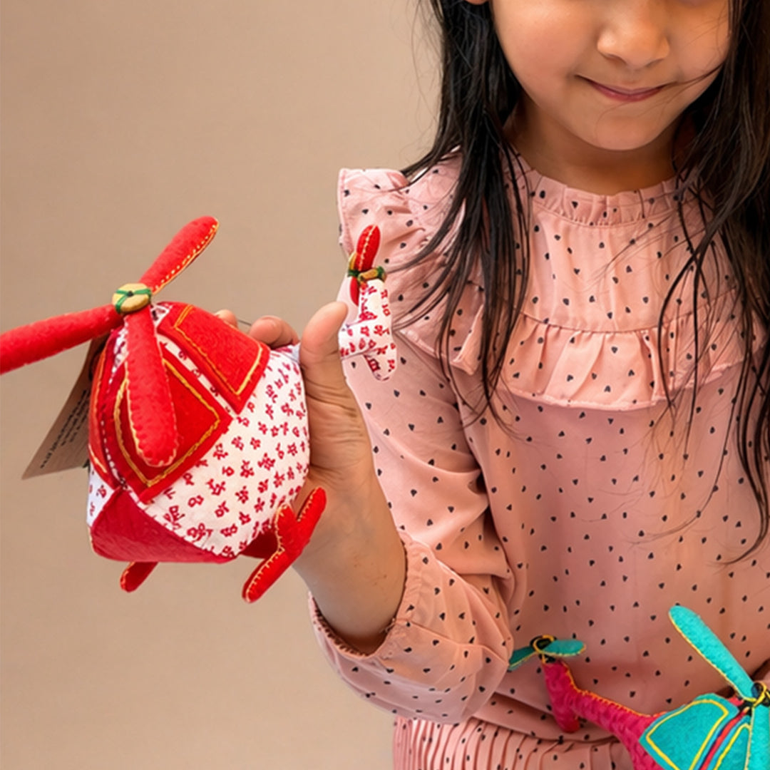 Handmade White & Orange Helicopter Toy