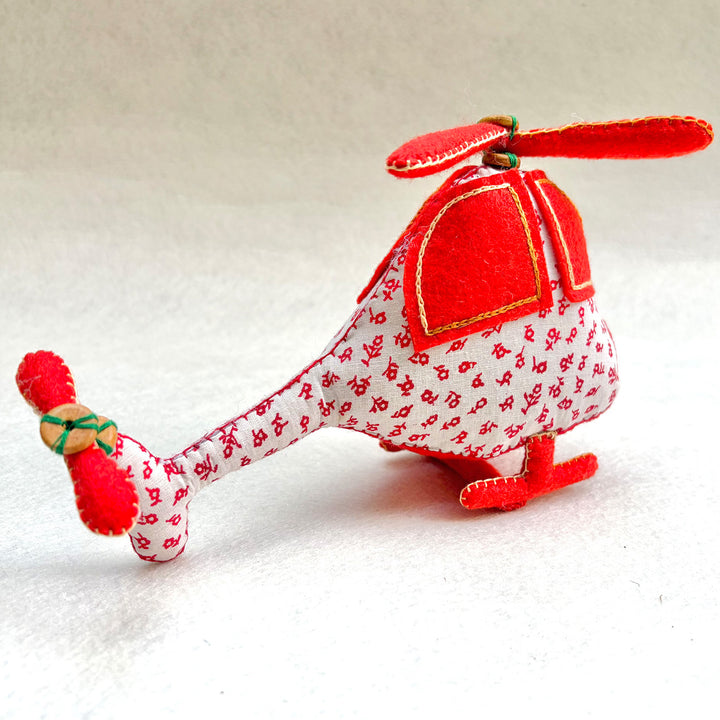 Handmade White & Orange Helicopter Toy