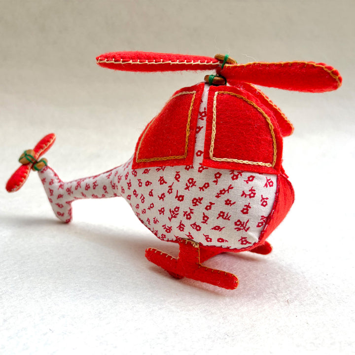 Handmade White & Orange Helicopter Toy