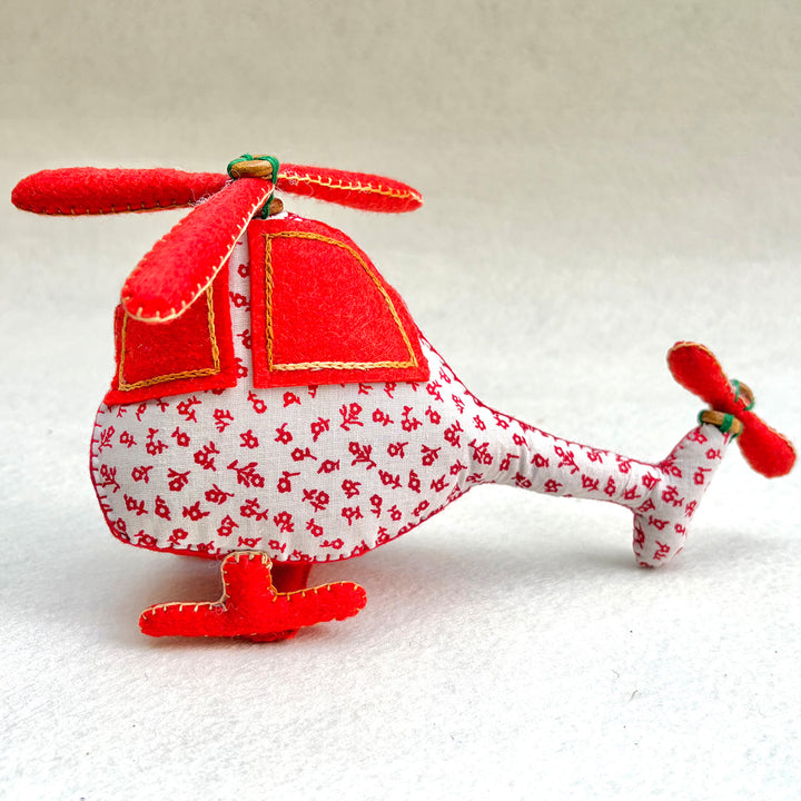 Handmade White & Orange Helicopter Toy