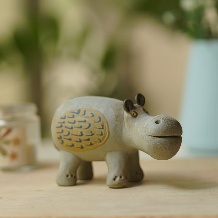 Handmade Nerikomi Ceramic Hippo Figurine