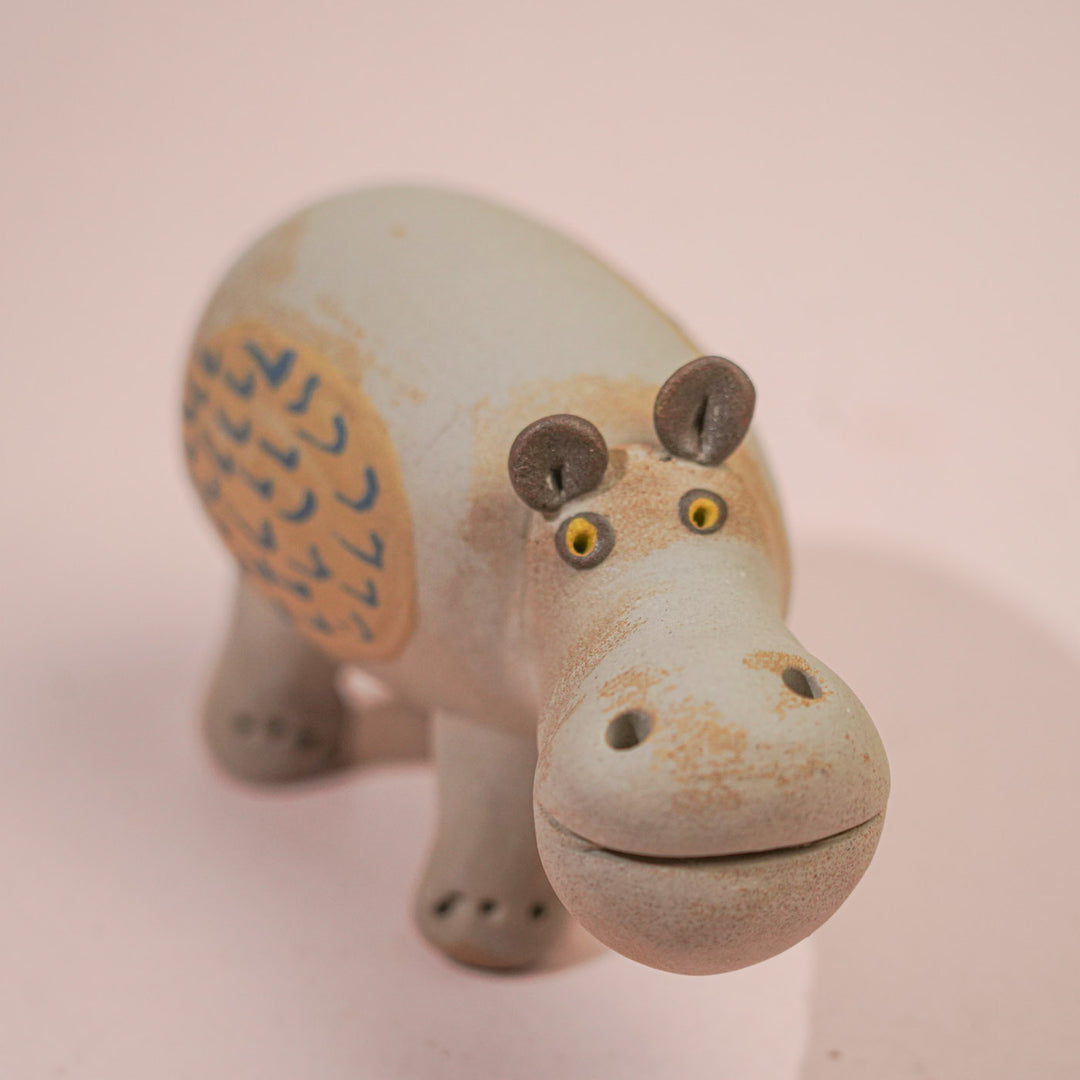 Handmade Nerikomi Ceramic Hippo Figurine