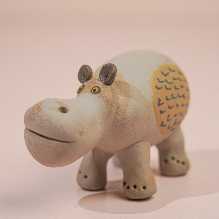 Handmade Nerikomi Ceramic Hippo Figurine