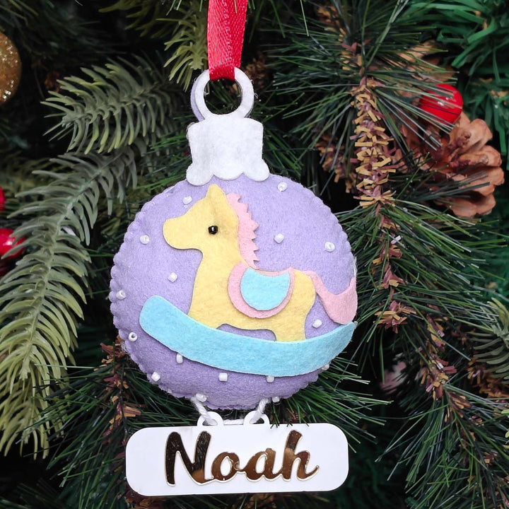 Personalized Handmade Holiday Carousel Horse Felt Ornament