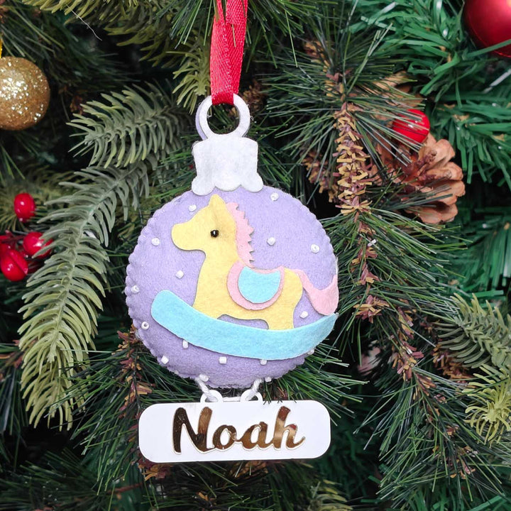 Personalized Handmade Holiday Carousel Horse Felt Ornament