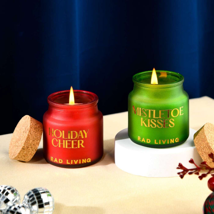 Handmade Holiday Cheer & Mistletoe Kisses Soy Wax Candles | Secret Santa Gift Ideas | Set Of 2
