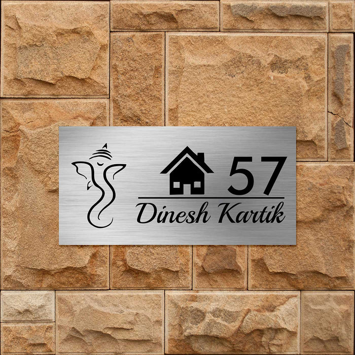 Personalized Ganesha & House Design Stainless Steel Name Plate