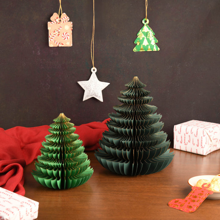 2 Pc | Handmade Paper Honeycomb Christmas Tree