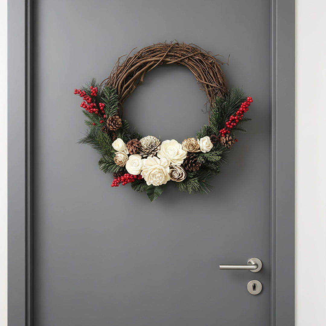 Handmade Shola Flower Wreath For Christmas Decoration