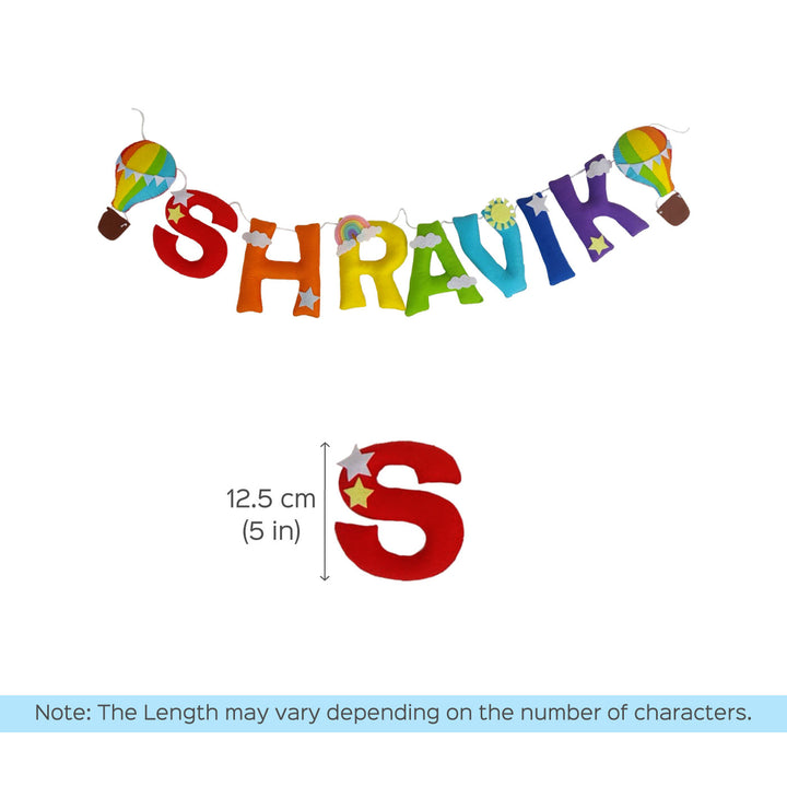 Handcrafted Personalized Rainbow Balloon Theme Felt Bunting - Hanging Name Banner with Dimensions