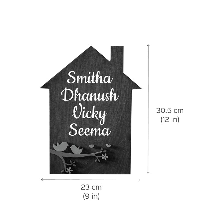 House Shaped Nameboard with Birds for Family