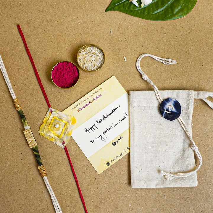 Personalized Handmade Tie & Dye Green  Fabric Rakhi With Roli Chawal